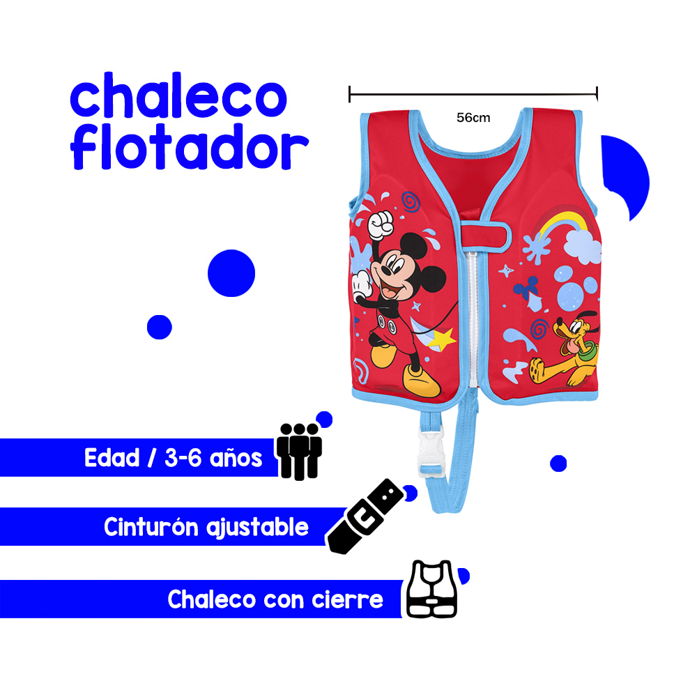 Chaleco Salvavidas Inflable Para Niño Mickey 3 A 6 Años Rojo