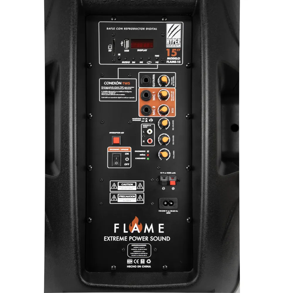 Bocina Bafle Bluetooth 15" Hyper Beast FLAME 600W RMS Luz
