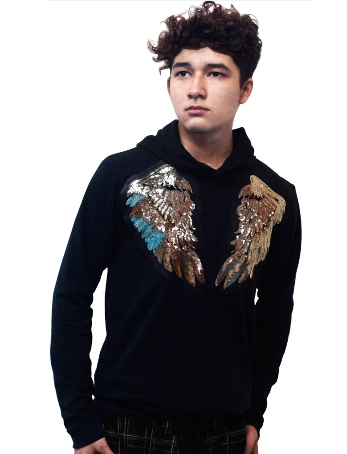Sudadera Alas Doradas Hombre Lentejuelas Playera Con Gorro.