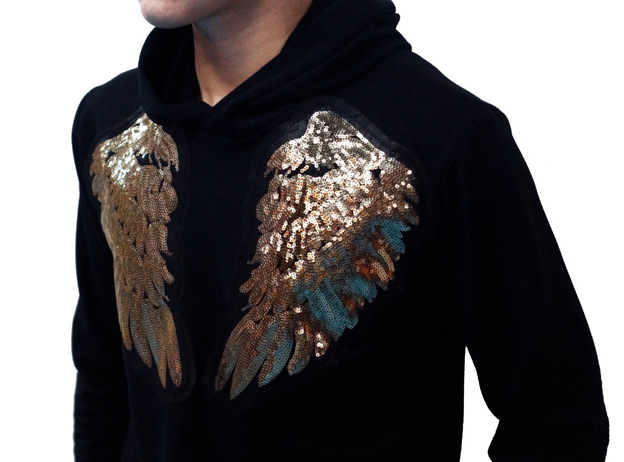 Sudadera Alas Doradas Hombre Lentejuelas Playera Con Gorro.