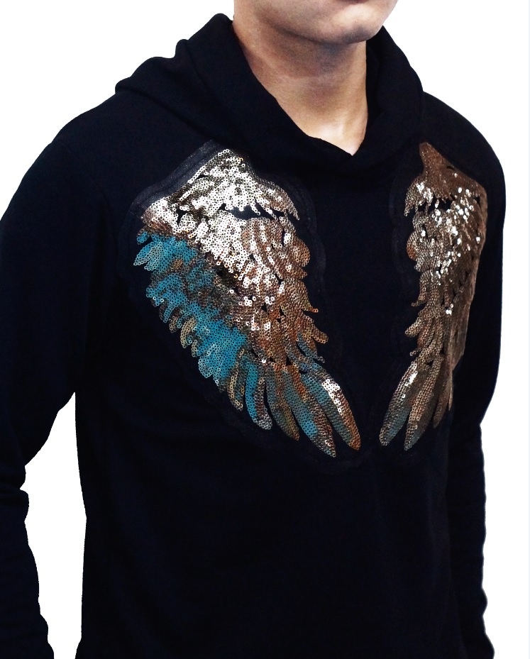 Sudadera Alas Doradas Hombre Lentejuelas Playera Con Gorro.