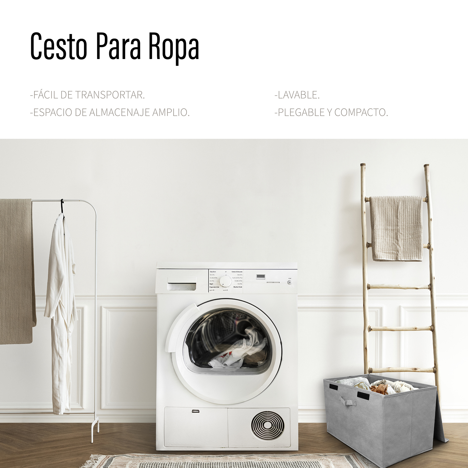 Cesto de ropa sucia con tapa gris