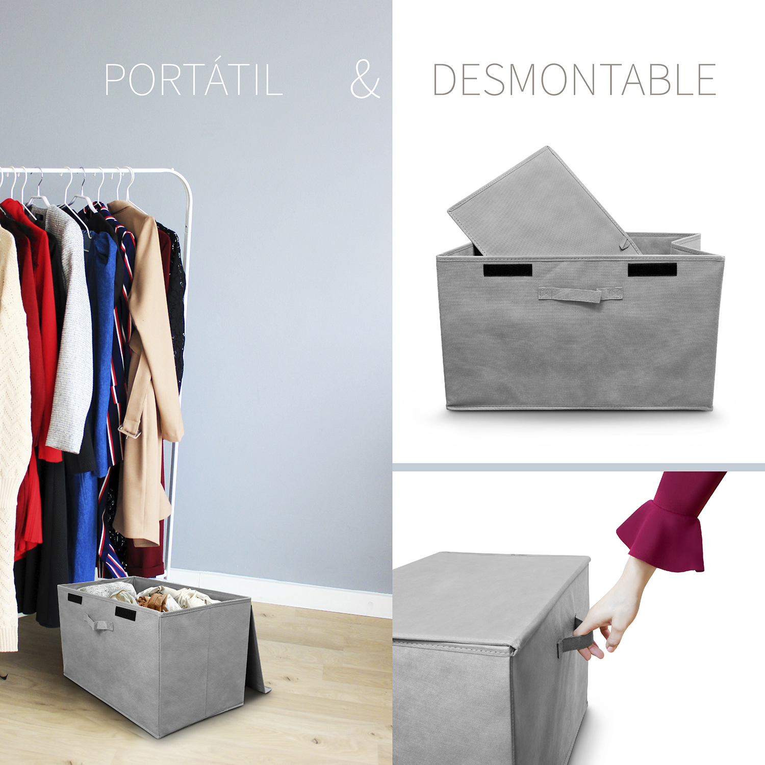 Cesto de ropa sucia con tapa gris