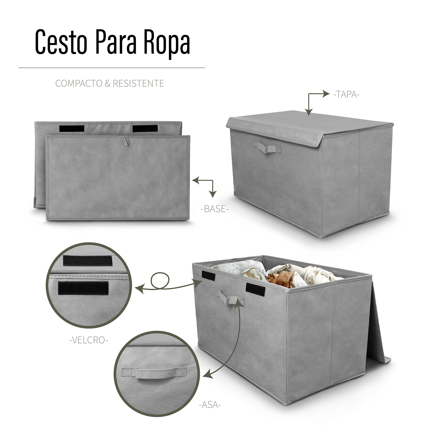 Cesto de ropa sucia con tapa gris