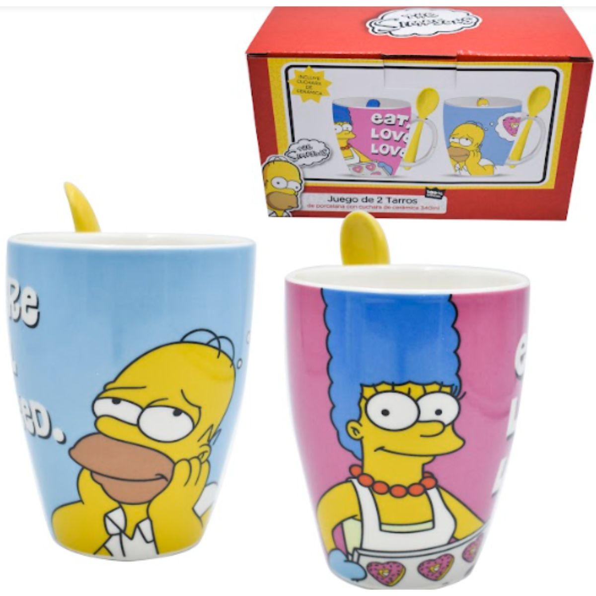 Fun Kids 1738-205 Set Tazas Cerámica Simpsons Homero & Marge con cuchara 310ml