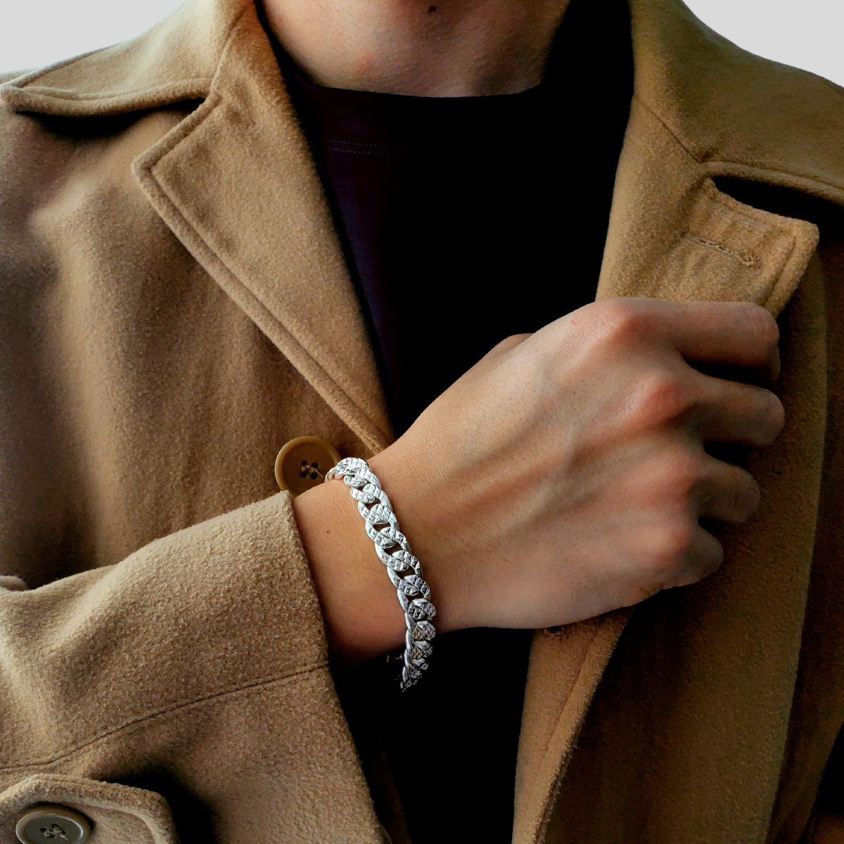 Esclava de plata .925 Hombre, cubana diamantada y hecha a mano. Incluye certificado y caja de regalo