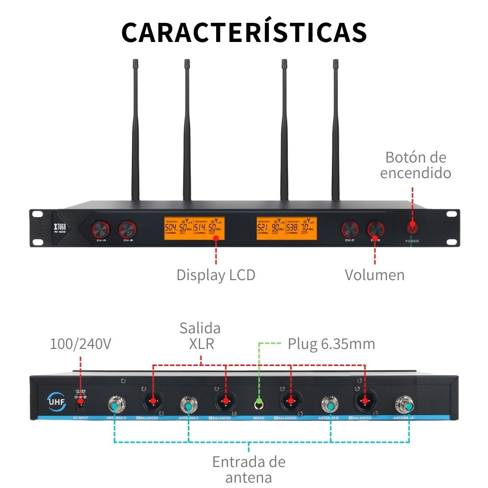 Micrófonos Xtuga A400 Inalambricos Alta Resolucion XLR 4 PZAS