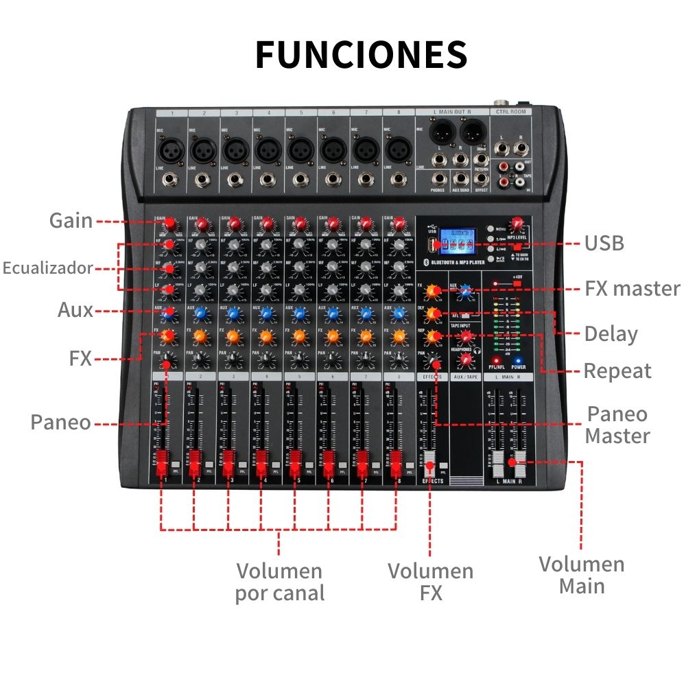 Mezcladora Mixer De 8 Canales 16 Efectos xtuga Ct80s