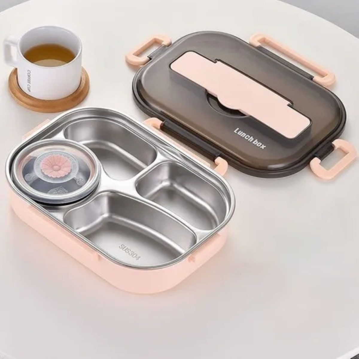 Comida Rápida Bento Box 304 Acero Inoxidable Rosa