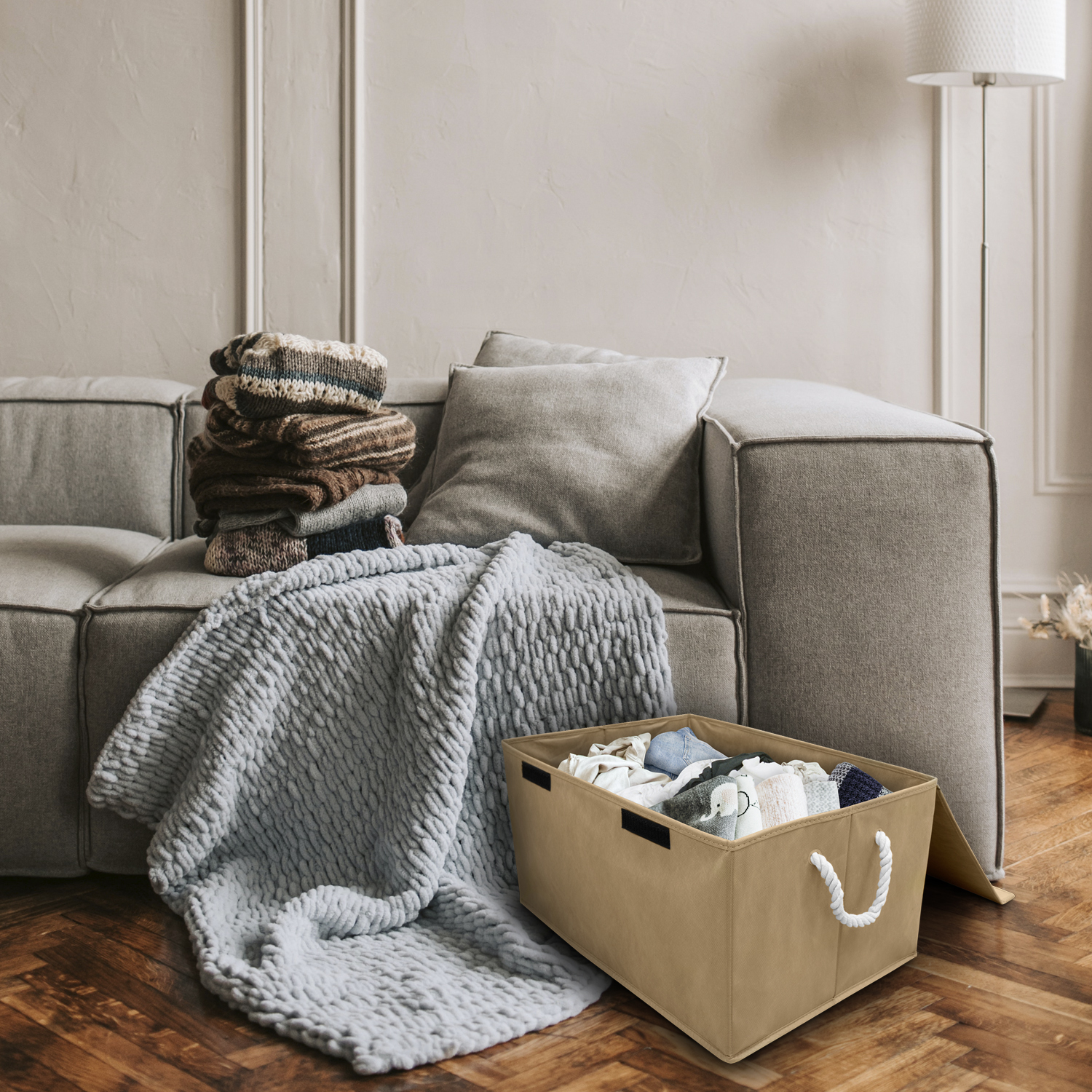 Cesto de ropa sucia con tapa rectangular cafe 