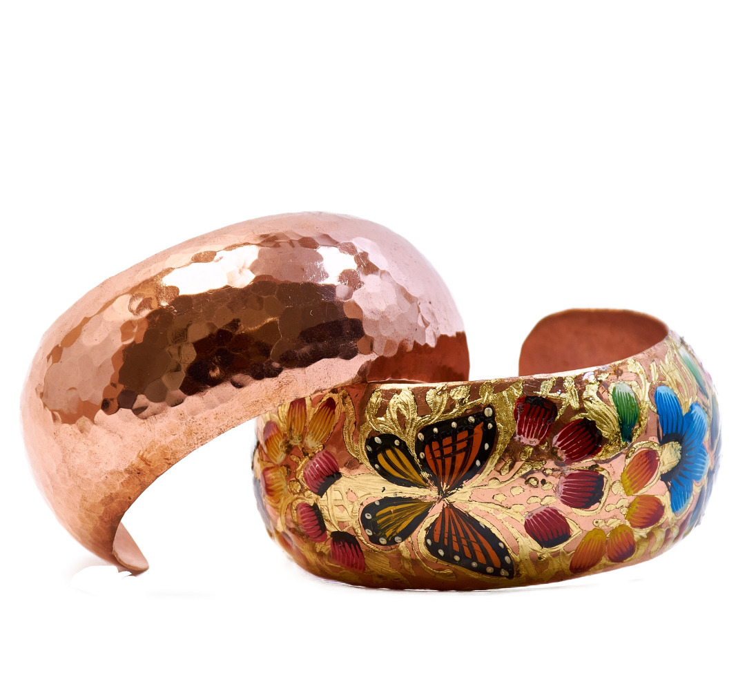 Pack Pulsera Lisa y Esmaltada de Cobre Martillado Artesanal
