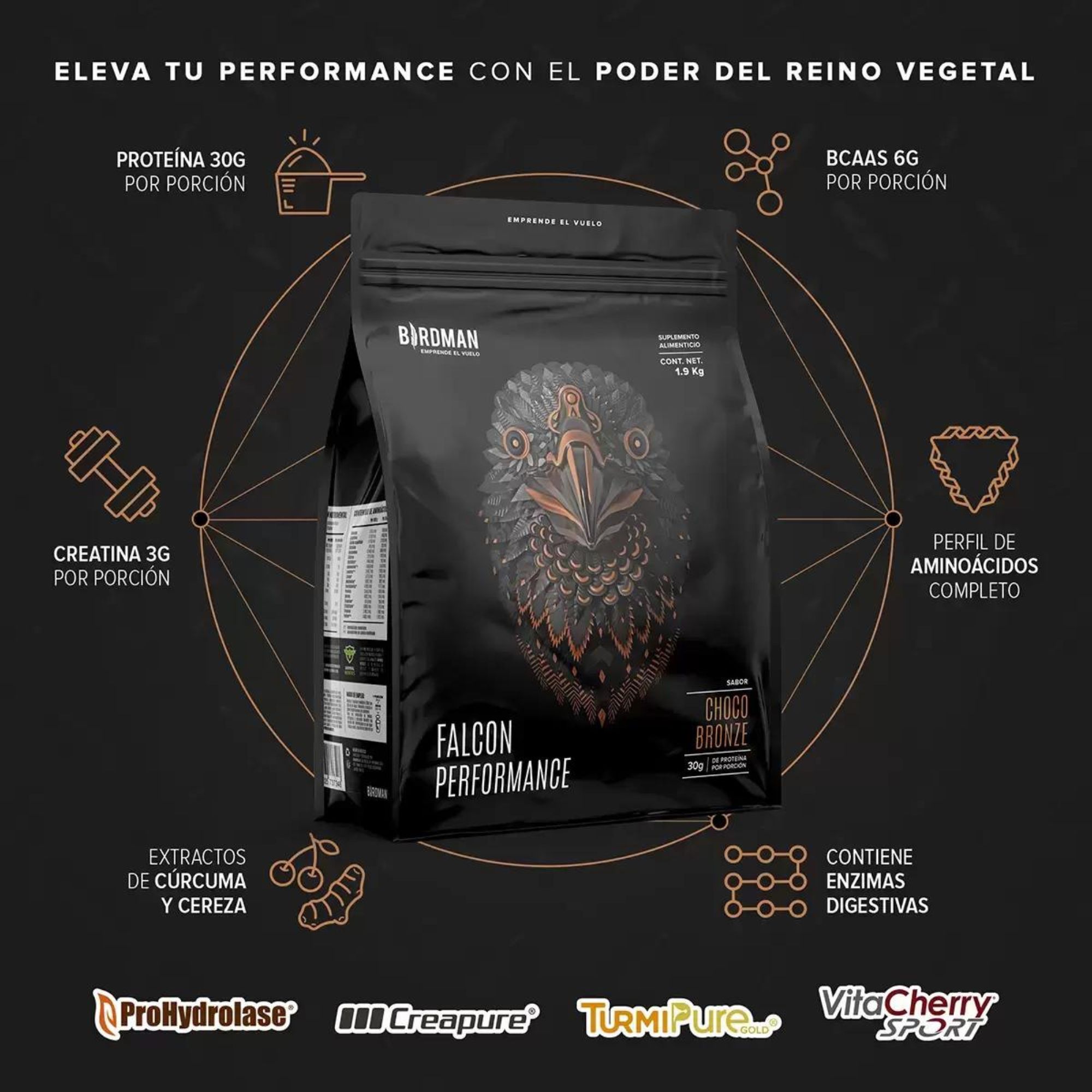 Proteína Vegana Choco Bronze Birdman Falcon 2.1 Kg