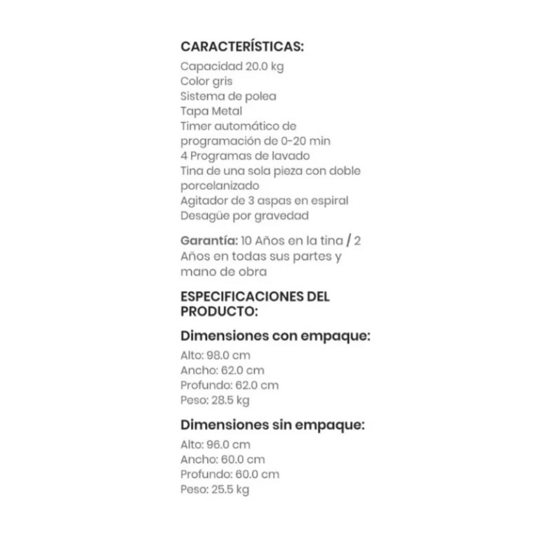 Lavadora Semiautomática Koblenz Zaira 20kg Gran Lavado.