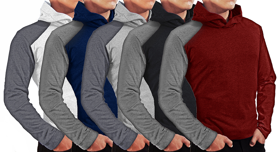 Playera Manga Larga Con Gorro Hombre 5 Piezas Manga gris.