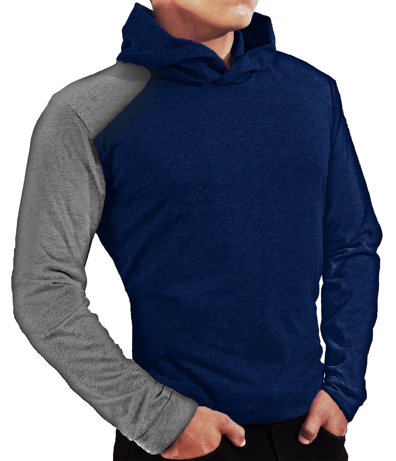 Playera Manga Larga Con Gorro Hombre 5 Piezas Manga gris.