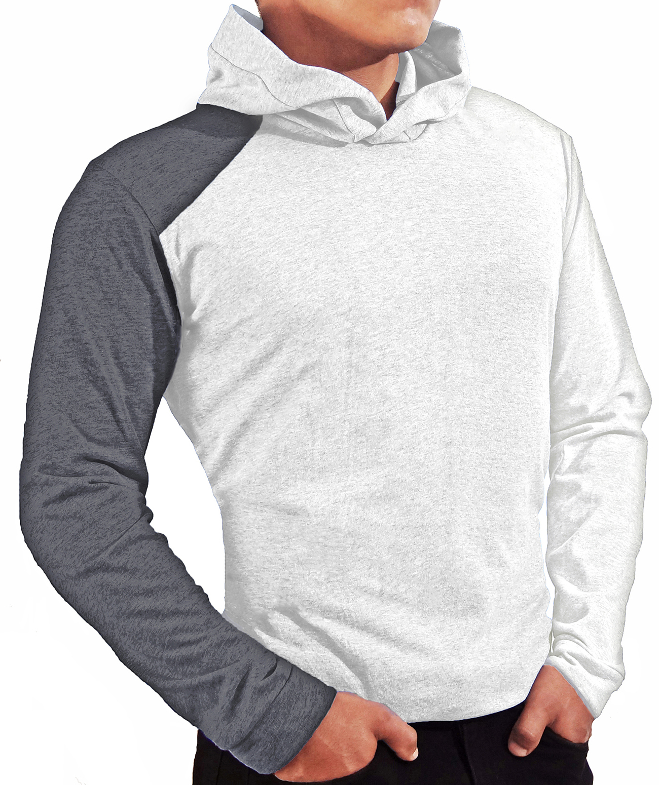 Playera Manga Larga Con Gorro Hombre 5 Piezas Manga gris.