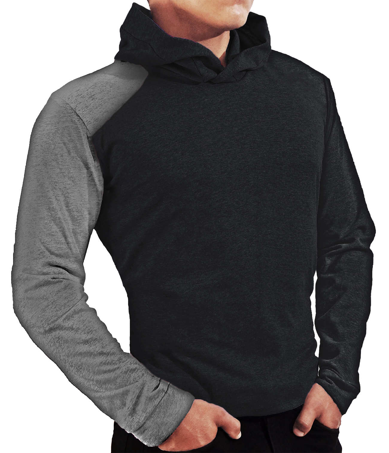 Playera Manga Larga Con Gorro Hombre 5 Piezas Manga gris.