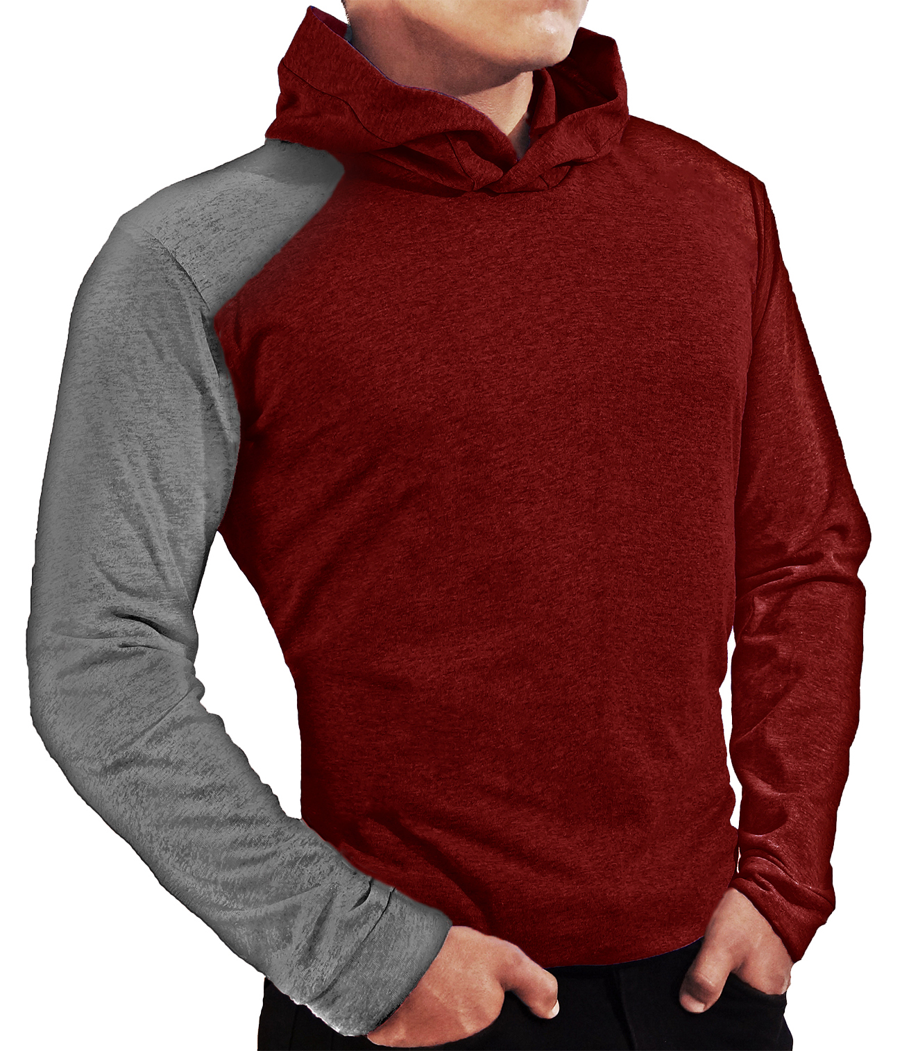 Playera Manga Larga Con Gorro Hombre 5 Piezas Manga gris.