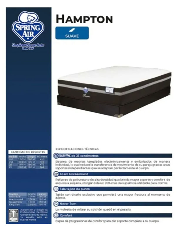 Colchon Spring Air King Size Hampton Resortes Independiente