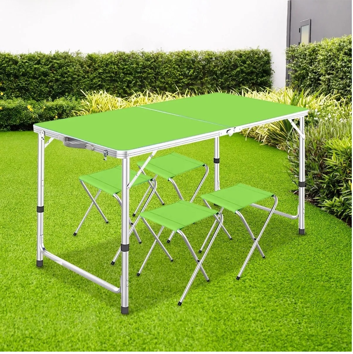 Mesa Plegable Tipo Portafolio 1.20 M Con 4 Sillas Portátiles Verde