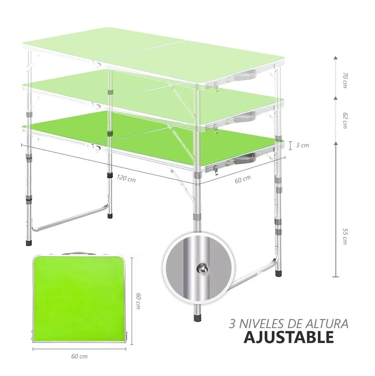 Mesa Plegable Tipo Portafolio 1.20 M Con 4 Sillas Portátiles Verde