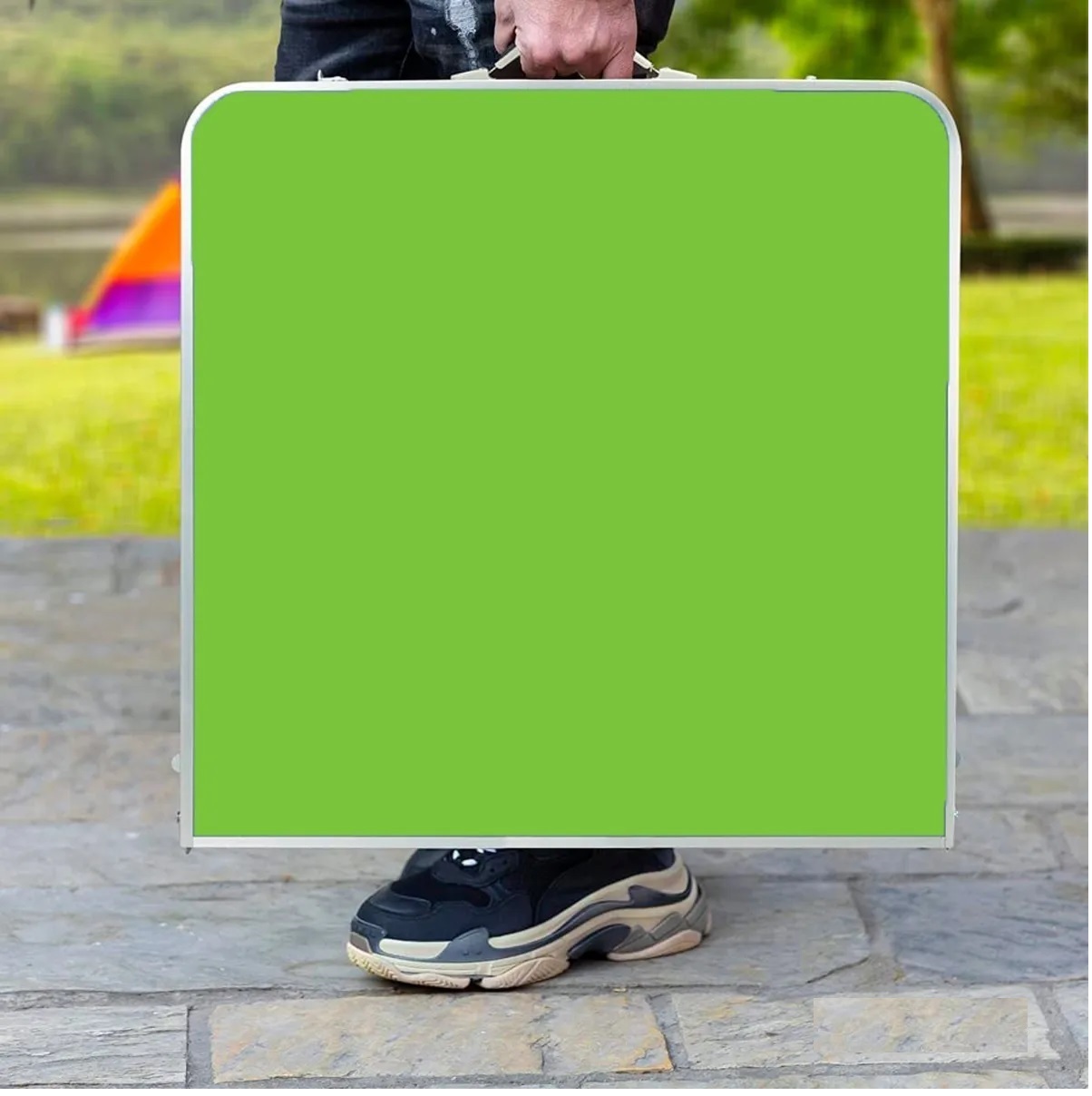 Mesa Plegable Tipo Portafolio 1.20 M Con 4 Sillas Portátiles Verde