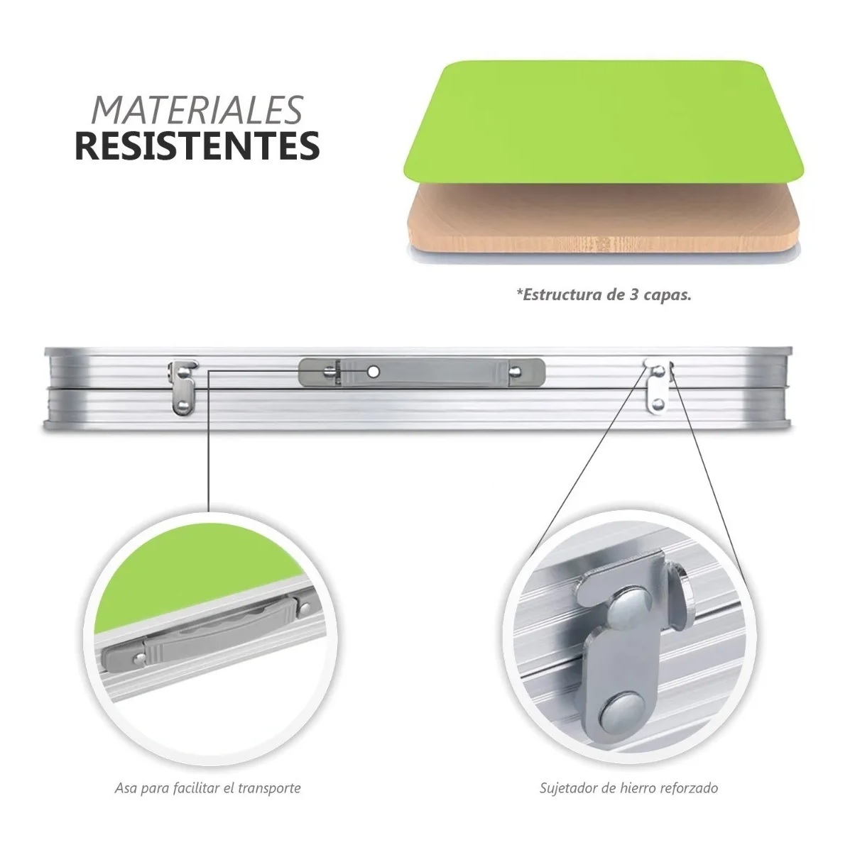 Mesa Plegable Tipo Portafolio 1.20 M Con 4 Sillas Portátiles Verde