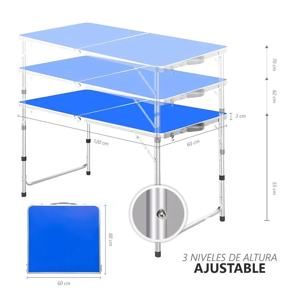 Mesa Plegable Tipo Portafolio 1.20 M Con 4 Sillas Portátiles Azul