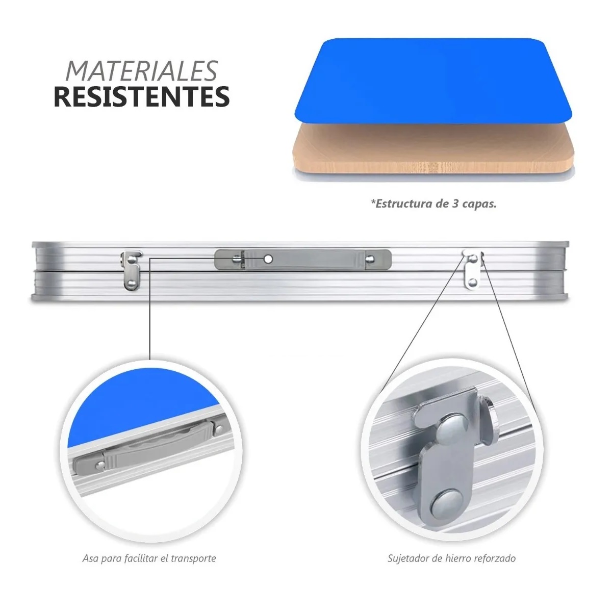 Mesa Plegable Tipo Portafolio 1.20 M Con 4 Sillas Portátiles Azul