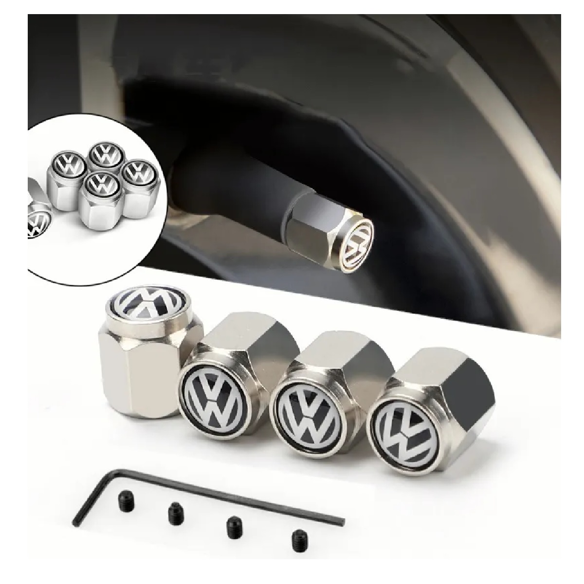 Kit Tapones Para Valvula Llanta Aire Volkswagen Antirrobo 4 Pzas