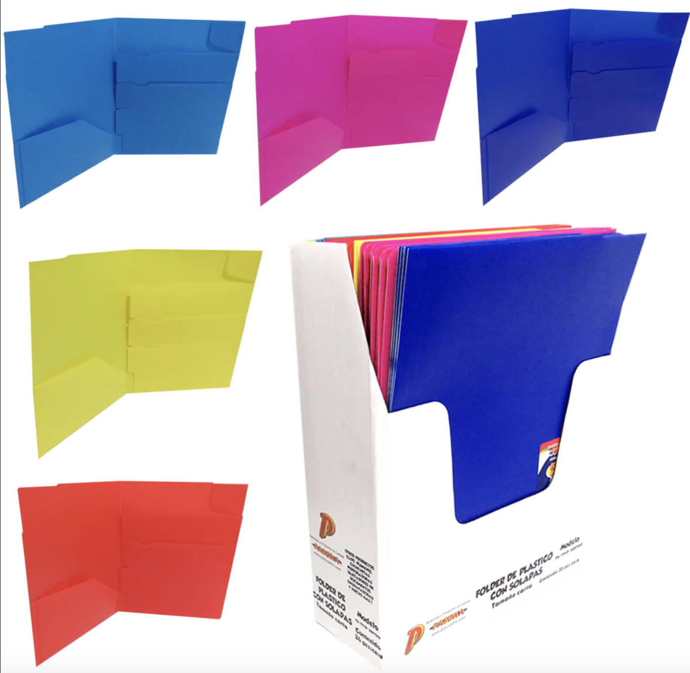 6 folder de plastico con 4 divisiones o solapas color surtido