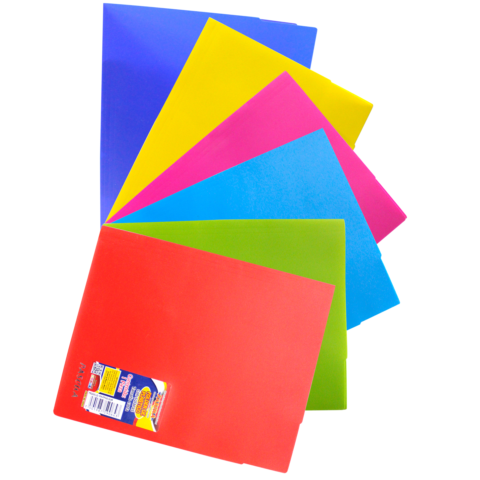 6 folder de plastico con 4 divisiones o solapas color surtido