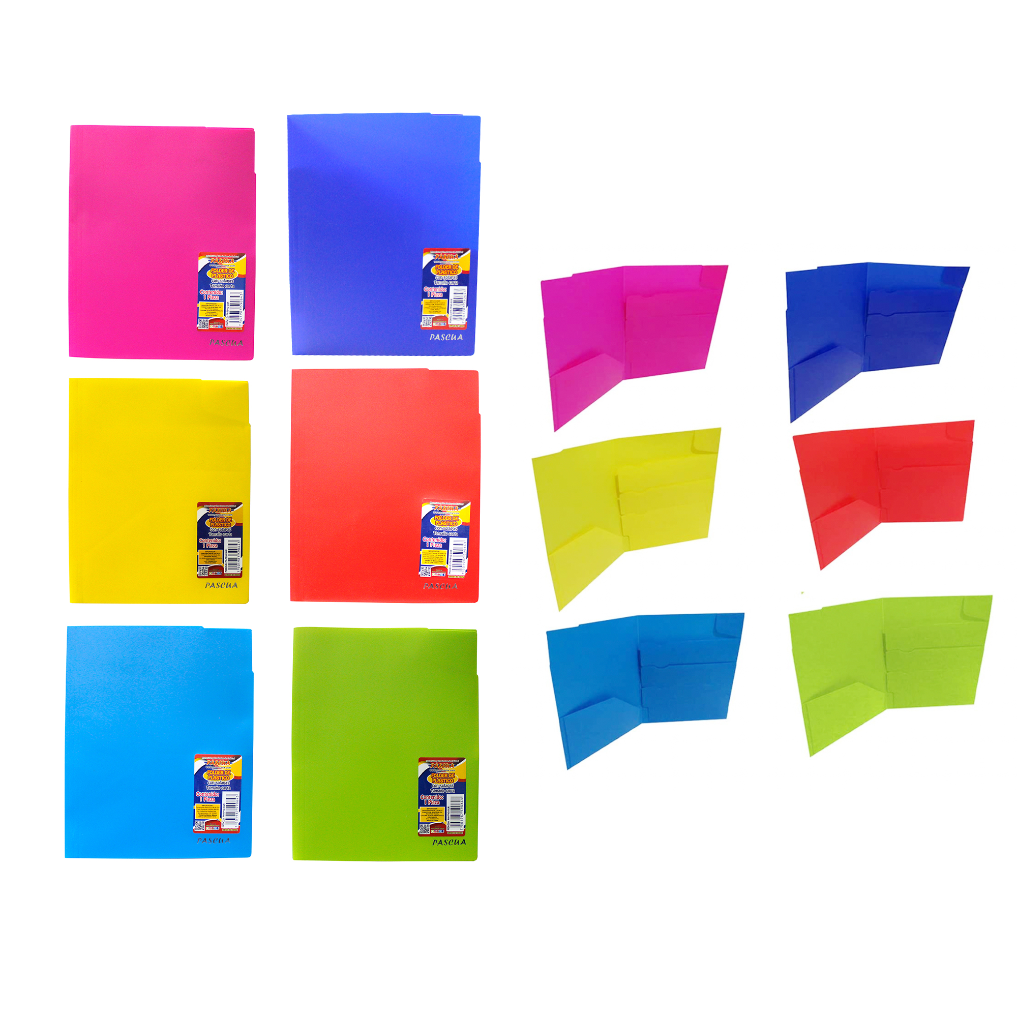 6 folder de plastico con 4 divisiones o solapas color surtido