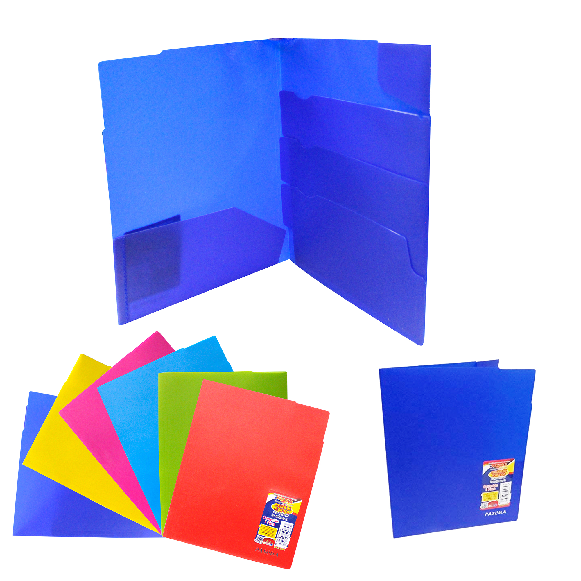 6 folder de plastico con 4 divisiones o solapas color surtido