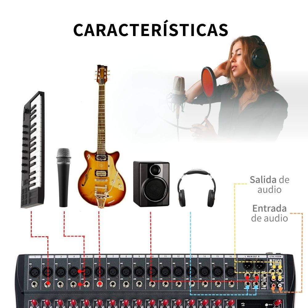 Mezcladora De Audio 16 Canales Efectos Ct1606 Xtuga Usb 48v