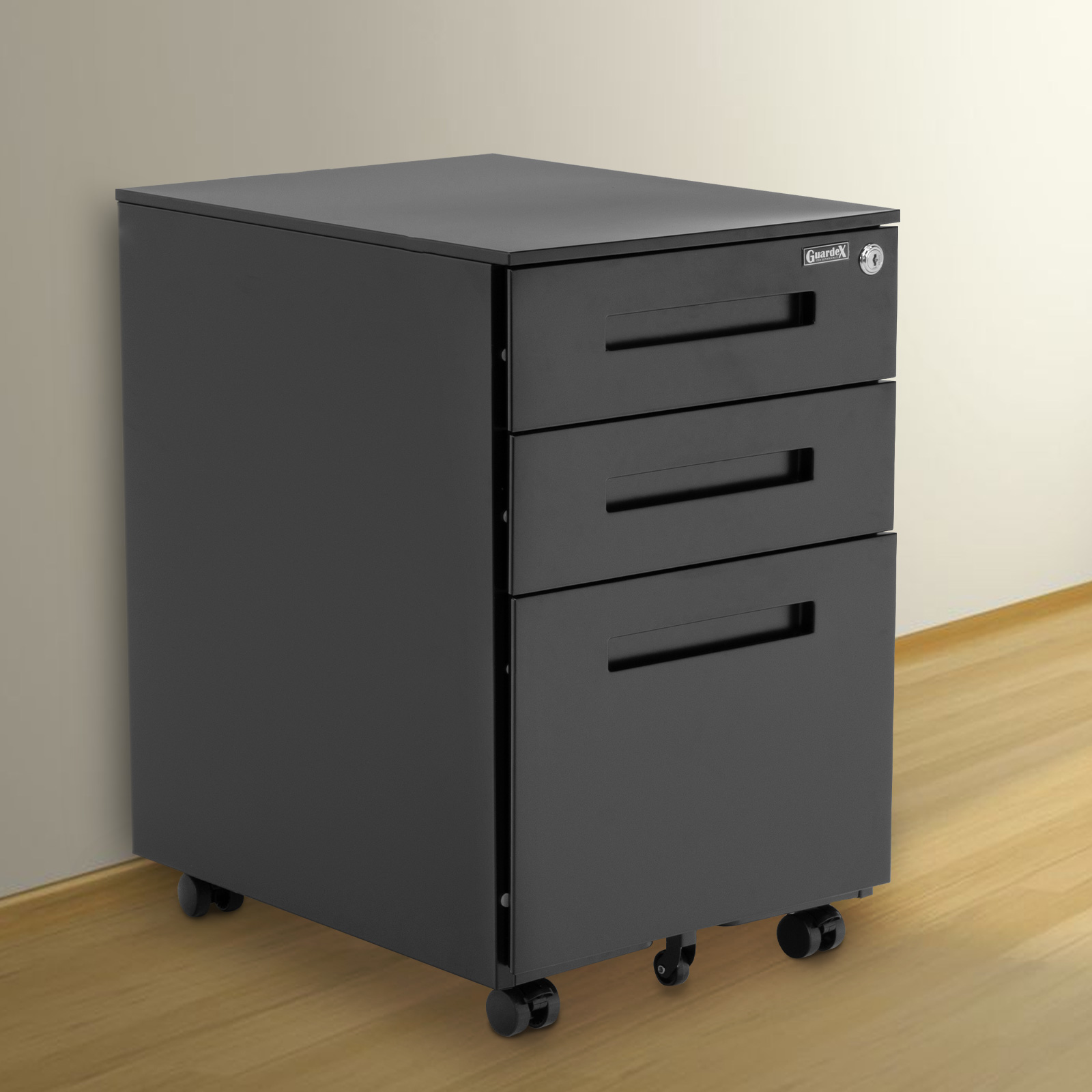 Archivero Vertical Guardex Metálico De 3 Gavetas Con Ruedas Color Negro