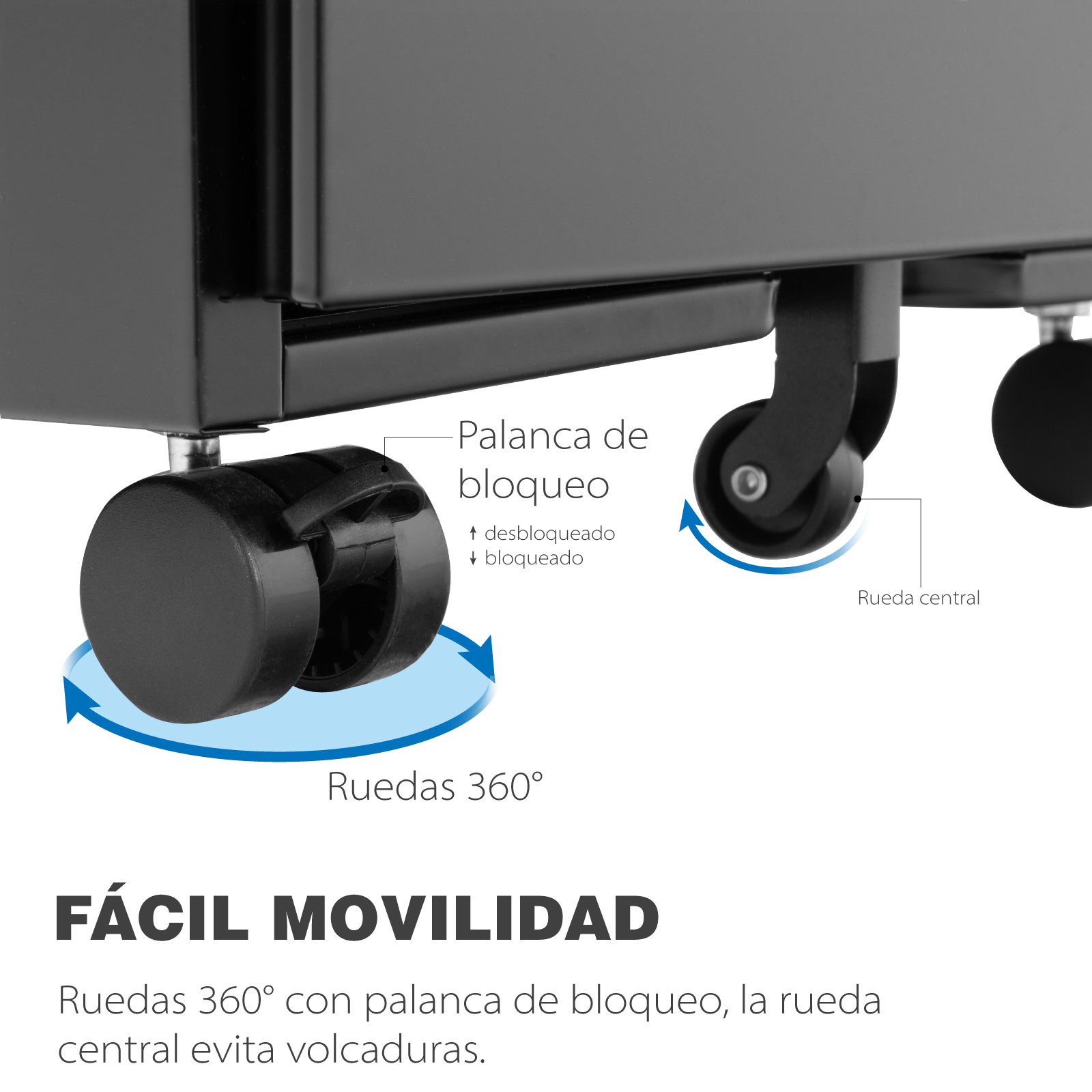 Archivero Vertical Guardex Metálico De 3 Gavetas Con Ruedas Color Negro