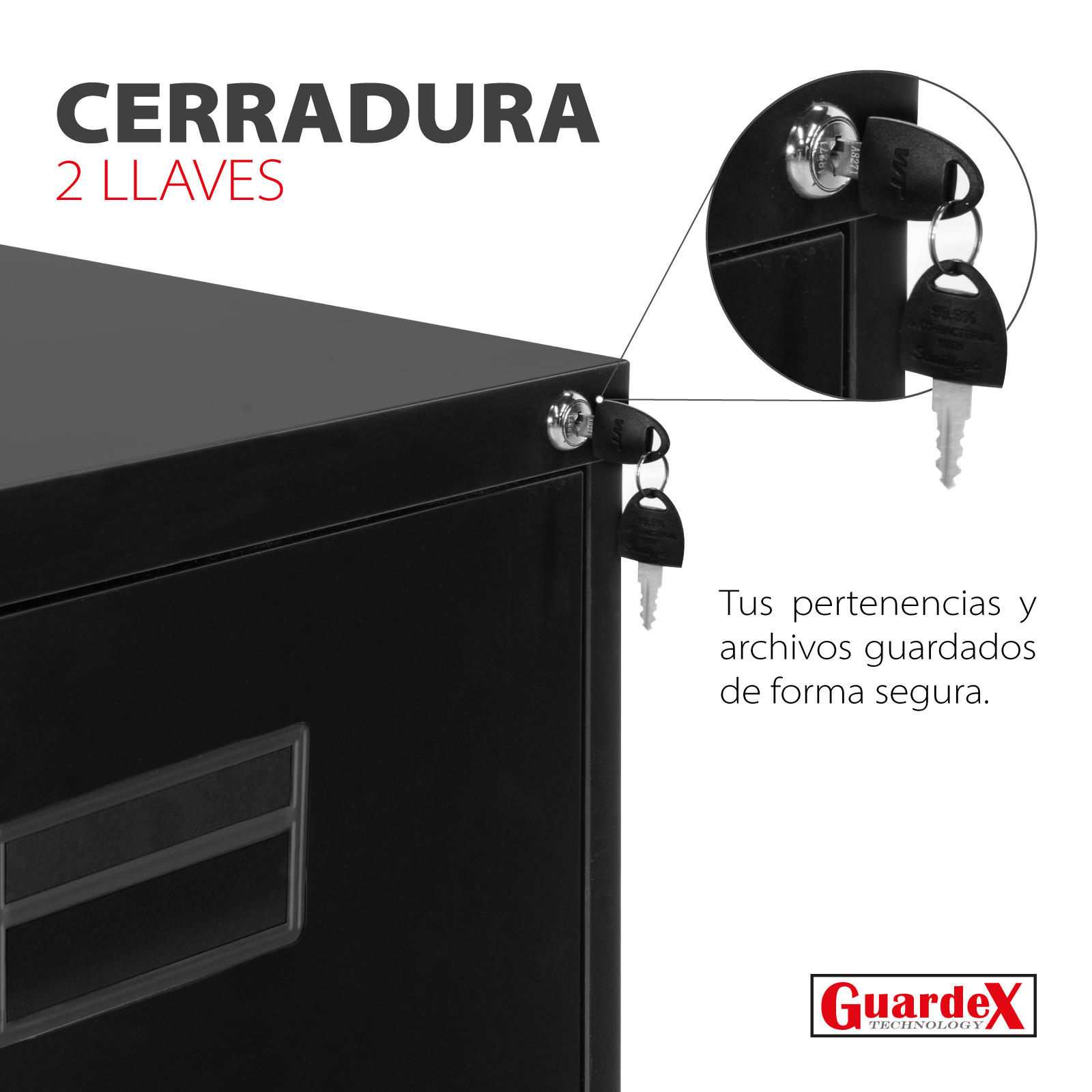 Archivero Vertical Metálico Guardex Con 3 Gavetas Y Anti-Cerraduras Color Negro