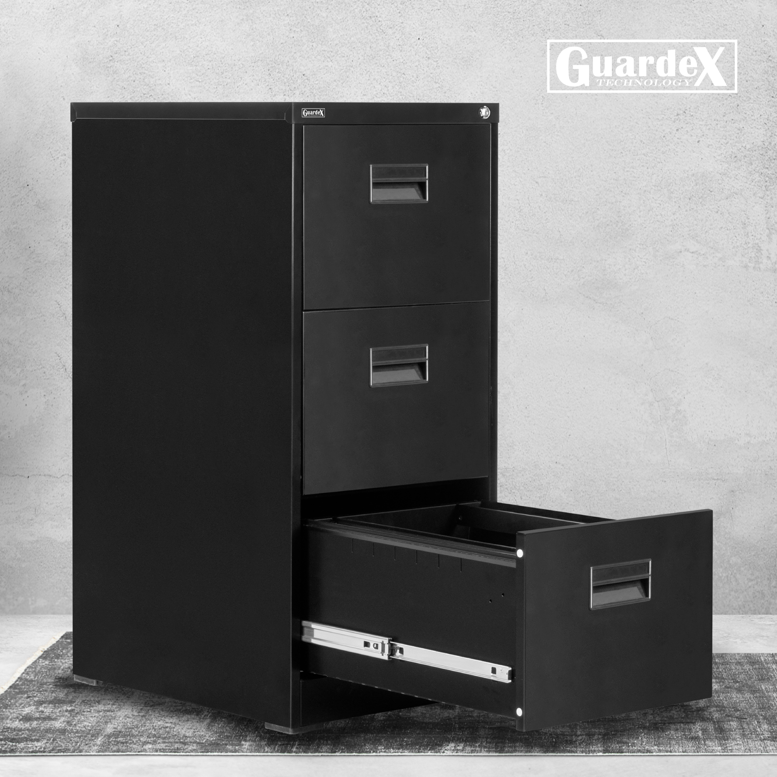Archivero Vertical Metálico Guardex Con 3 Gavetas Y Anti-Cerraduras Color Negro