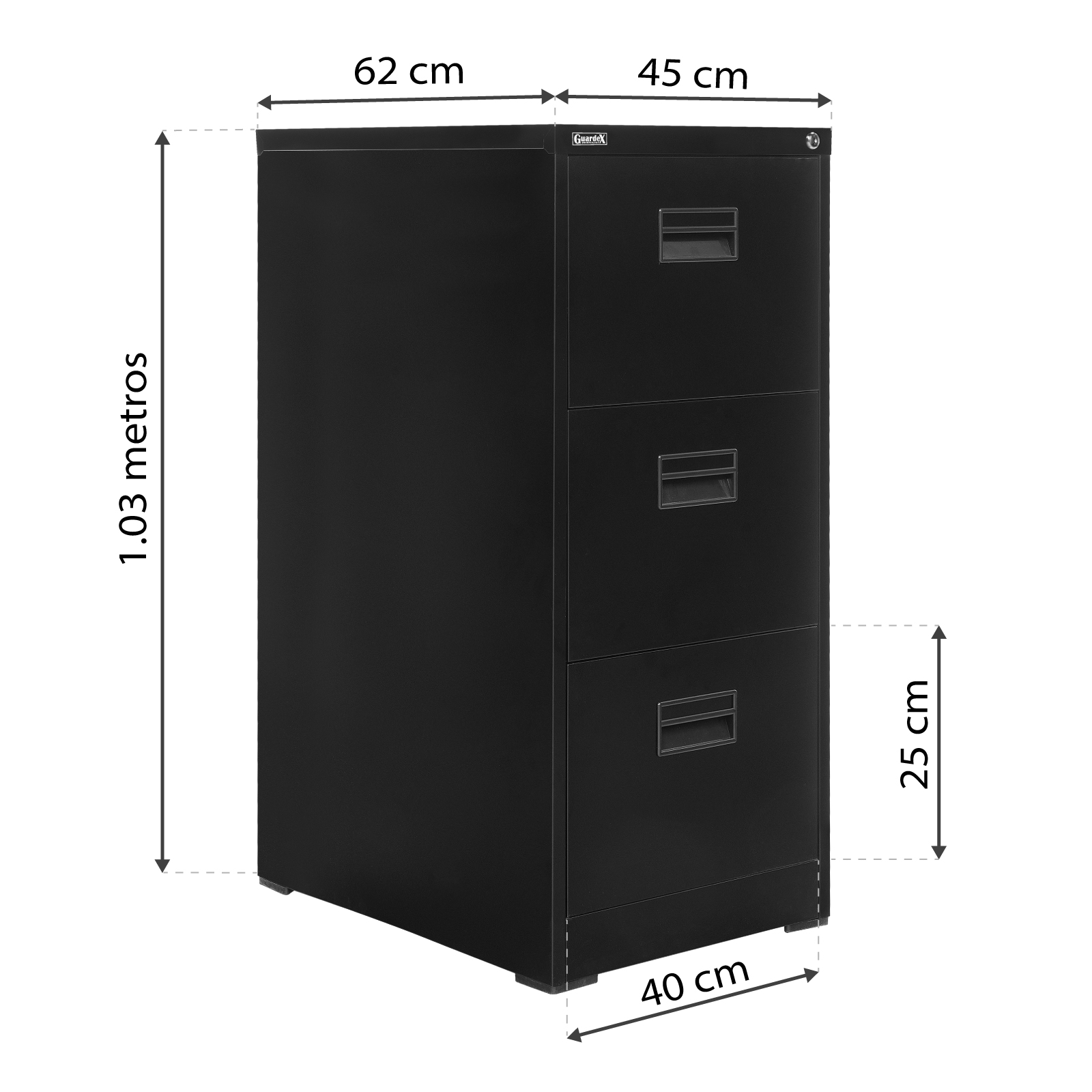 Archivero Vertical Metálico Guardex Con 3 Gavetas Y Anti-Cerraduras Color Negro