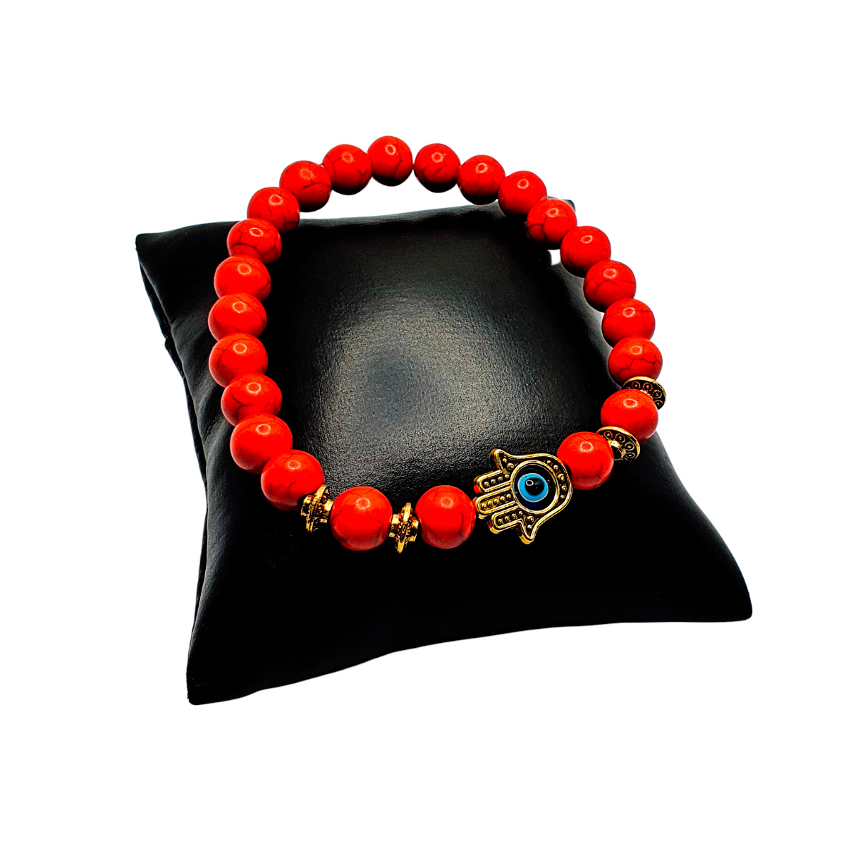 Pulsera roja ojo turco y mano de Fátima. Incluye caja de regalo