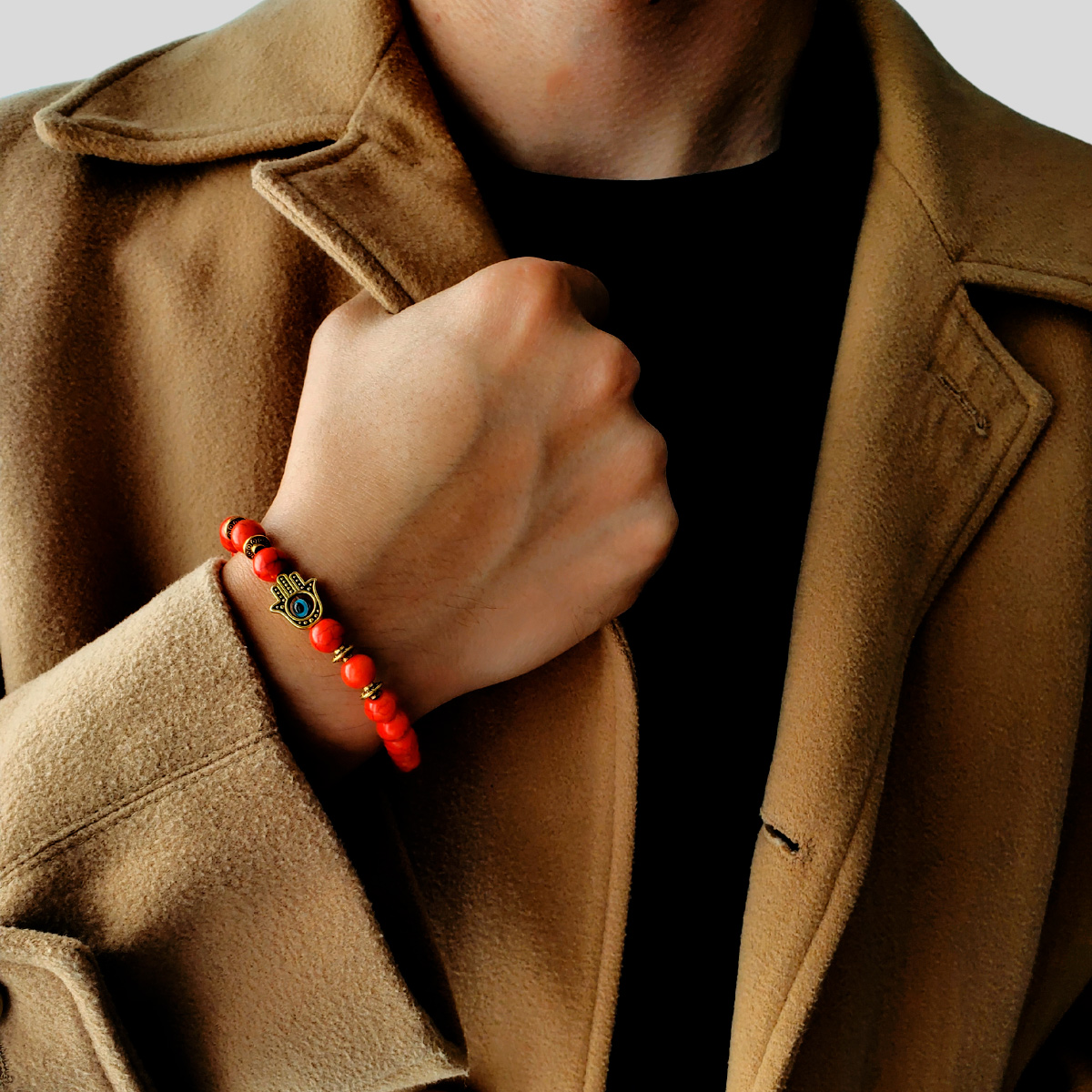 Pulsera roja ojo turco y mano de Fátima. Incluye caja de regalo