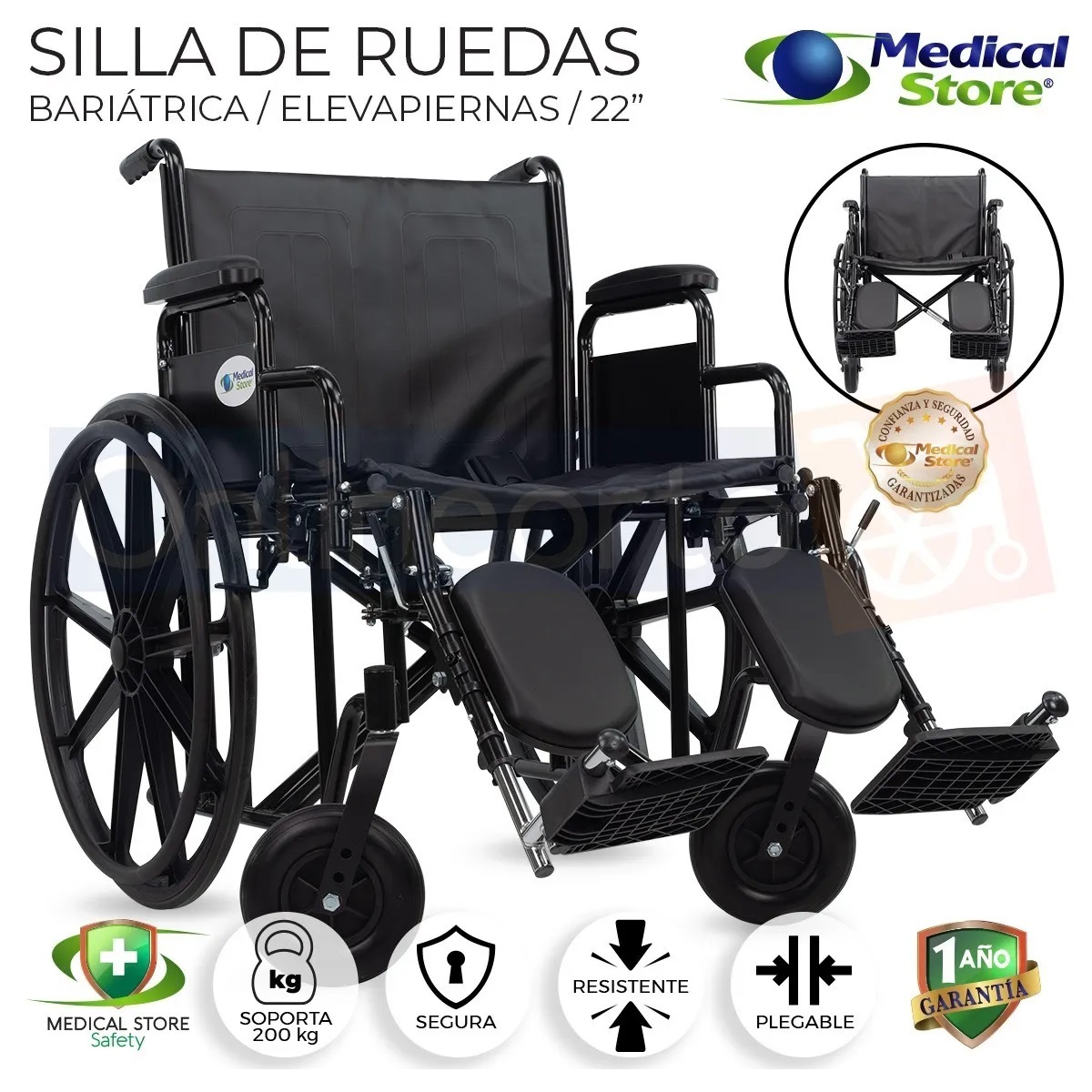Silla De Ruedas Extra Grande Bariatrica Sobrepeso 22¨ con Elevapiernas