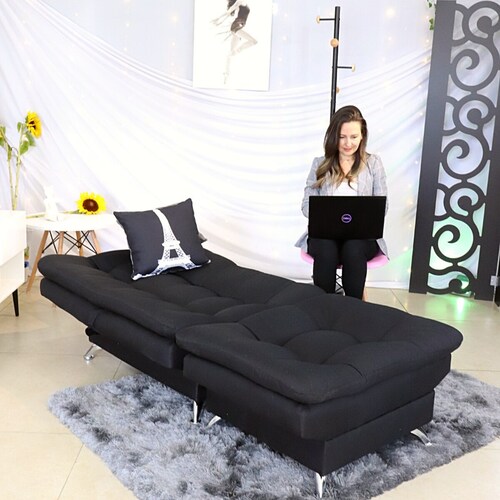 Sillón Individual con Reposapies Sofa cama tapiz en Lino Negro