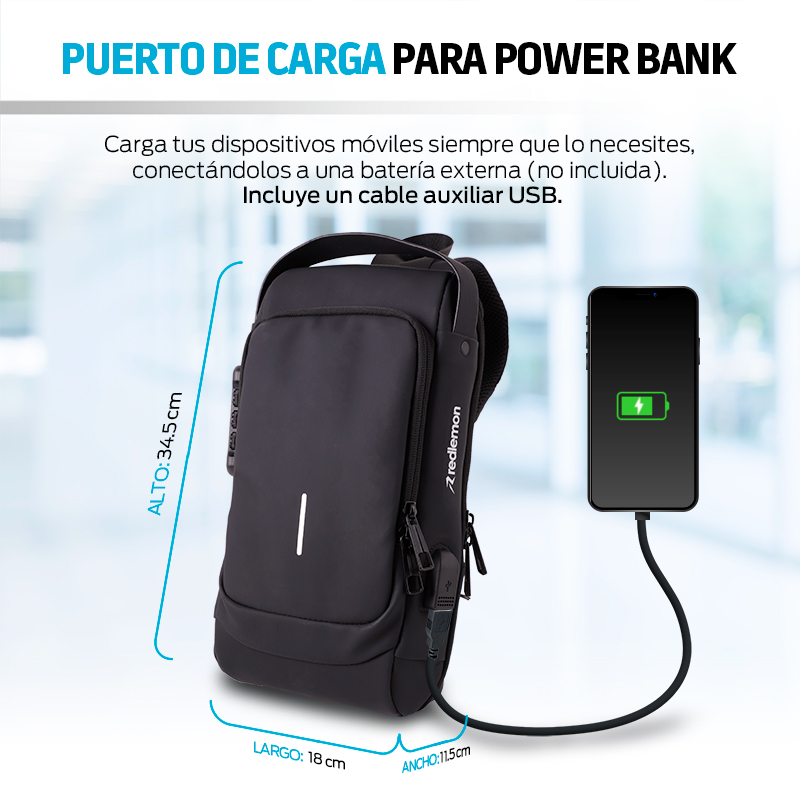Mochila Antirrobo Mini Redlemon con Puerto USB Impermeable Mariconera Unisex