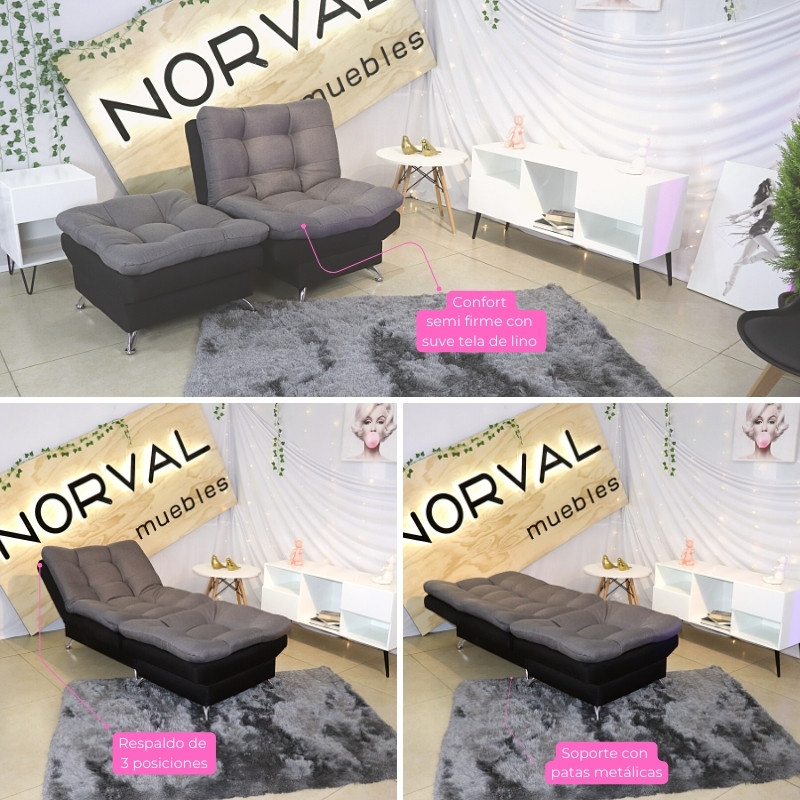 Sillón Reclinable con Reposapies Sofá Cama Moderno Lino Negro con Gris.