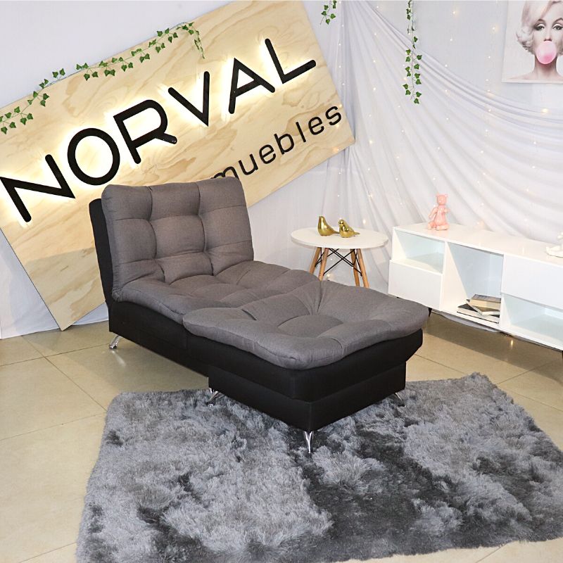 Sillón Reclinable con Reposapies Sofá Cama Moderno Lino Negro con Gris.