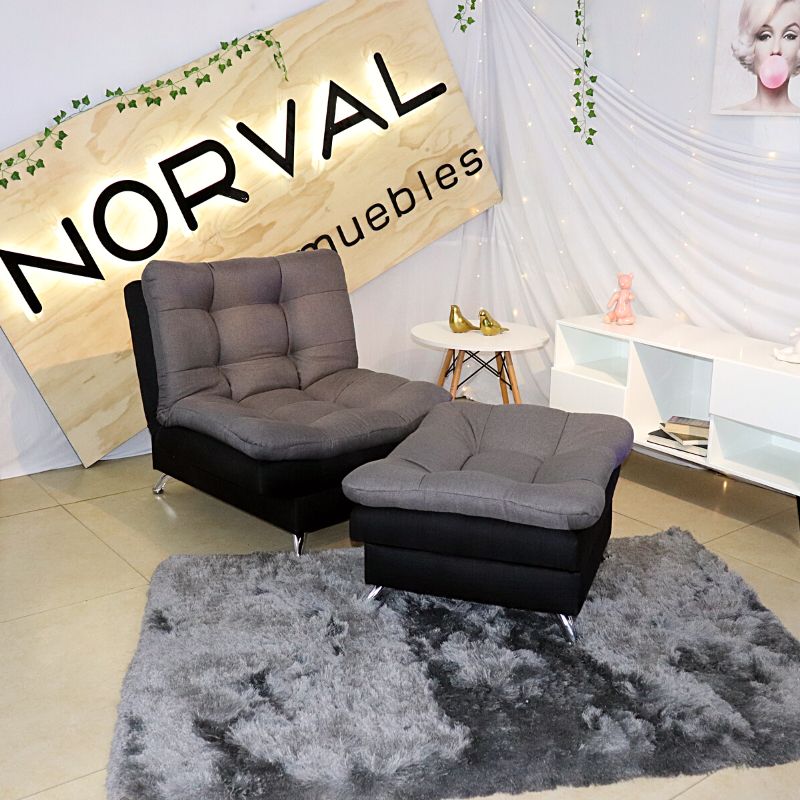 Sillón Reclinable con Reposapies Sofá Cama Moderno Lino Negro con Gris.