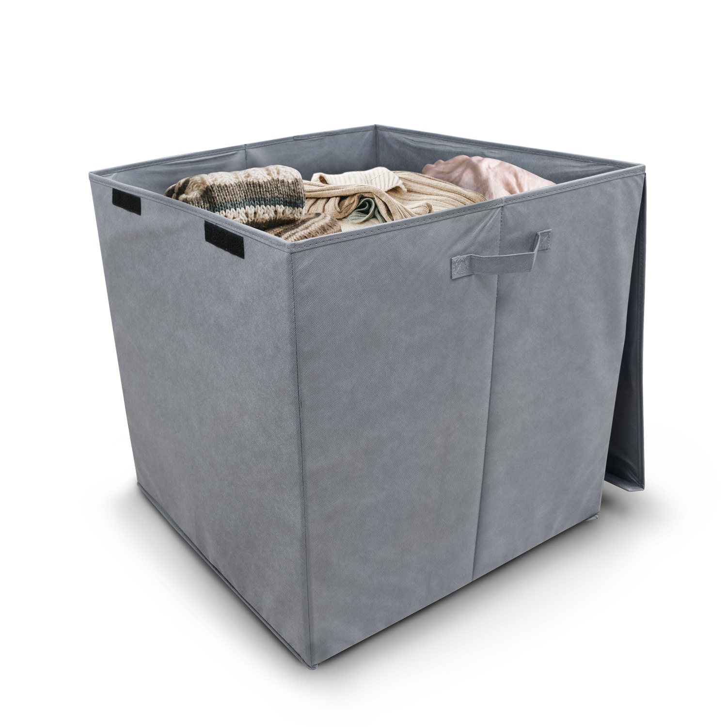 Cesto de ropa sucia con tapa gris cuadrado