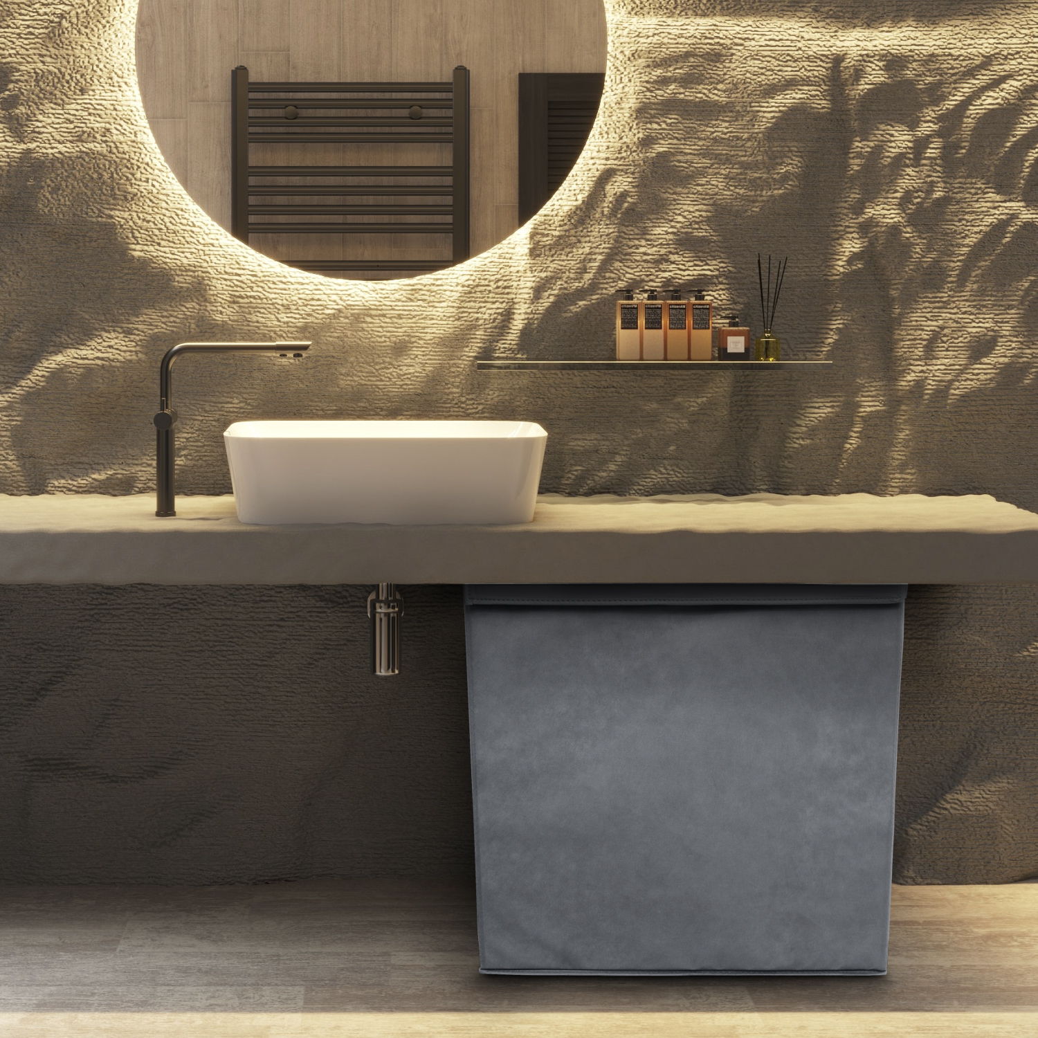 Cesto de ropa sucia con tapa gris cuadrado